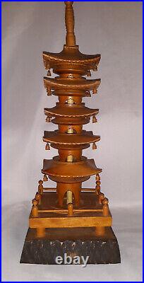 Vintage Japanese Wooden 5-Story Pagoda Figure With Bells Five Worlds NICE
