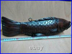 Vintage Japanese Wooden Fish Craft Carp Ornament Decoration Jizaikagi Irori JP