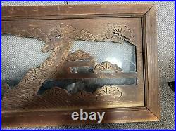 Vintage Japanese Wooden Transom/Window Panel, Hand Carved Decoration #BH