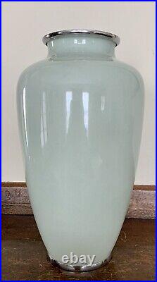 Vintage Japanese cloisonne vase celedon with White Orchid 7 Tall