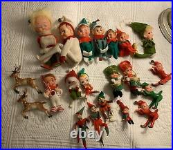 Vintage Lot of 18 Christmas Knee Hugger Reindeer Pixies Elves 1960's Japan
