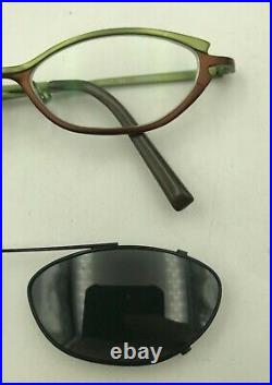 Vintage OGI Heritage 5220/1317 Green Brown Oval Cat Eye Clip-On Sunglasses