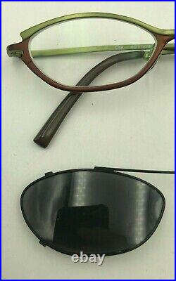 Vintage OGI Heritage 5220/1317 Green Brown Oval Cat Eye Clip-On Sunglasses