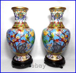 Vintage Pair of Japanese Cloisonne Vases with Great Designs