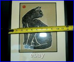 Vintage Sadanobu Hasegawa Black Cat Japanese Woodblock Print