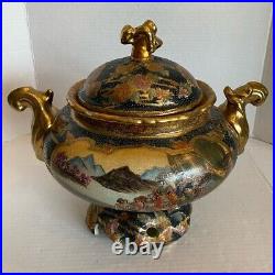 Vintage Satsuma Large Hand Painted Footed Soup Tureen withLid Excellent Condition