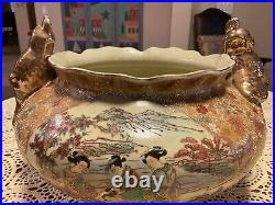 Vintage Satsuma Moriage Porcelain Hand Painted Golden Parrot Urn Planter Large