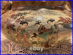Vintage Satsuma Moriage Porcelain Hand Painted Golden Parrot Urn Planter Large
