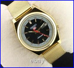 Vintage Seiko 5 black golden 7009 automatic men Japan working wrist watch 37.5mm