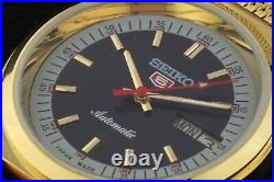 Vintage Seiko 5 black golden 7009 automatic men Japan working wrist watch 37.5mm