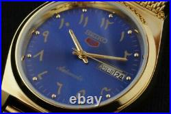 Vintage Seiko golden blue arabic 6309 automatic Japan working wrist watch 37.5mm