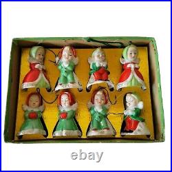 Vintage Set of 6 Ceramic ANGEL GIRLS Japan 1940's Christmas Ornaments