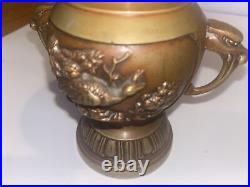 Vintage Signed Japan Japanese Bronze Vase with Birds