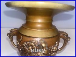 Vintage Signed Japan Japanese Bronze Vase with Birds