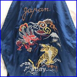 Vintage Sukajan Souvenir Tiger Dragon Japan Embroidered Satin Bomber Jacket L