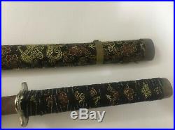 Vintage Sword 3 Pcs Japanese Samurai Katana Dagger Fighting With Beaded Sheath