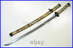 Vintage Sword Japanese Samurai Katana Folded Damascus Steel Blade Copper &Sheath