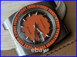 Vintage Wittnauer Day-Date Diver withPristine Dial, Patina, All SS Case, Signed Crown