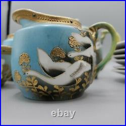 Vintage antique Japanese bone china Enamel hand-painted teapot tea set Japan