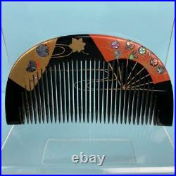 Vintage antique comb and hairpin gold lacquer work Raden kimono Kanzashi Japan