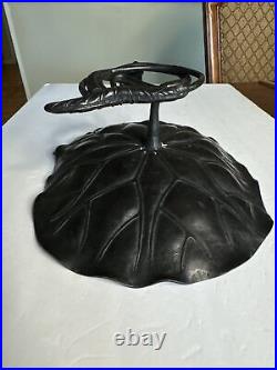 Vintage japanese bronze lilly pad garden piece Signed