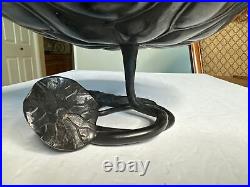 Vintage japanese bronze lilly pad garden piece Signed