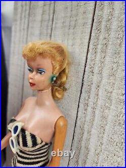 Vtg 1960's Blonde Ponytail Barbie Doll in Original Swimsuit with Ken & Clothes