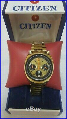Vtg GP Citizen 8110A Automatic 67-9020 day date chronograph bullhead with box
