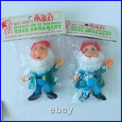 Walt Disney Snow White 7 Dwarfs Christmas Ornaments Lot of 7 Vintage Japan NOS