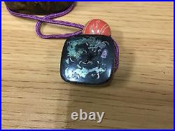 Y0515 INROU Pill Box Gold Lacquer wisteria Japanese antique Japan vintage