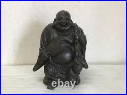 Y1365 STATUE Bizen-ware Hotei signed okimono Japan vintage antique buddha figure