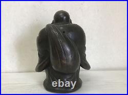 Y1365 STATUE Bizen-ware Hotei signed okimono Japan vintage antique buddha figure