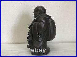 Y1365 STATUE Bizen-ware Hotei signed okimono Japan vintage antique buddha figure