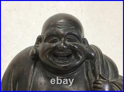 Y1365 STATUE Bizen-ware Hotei signed okimono Japan vintage antique buddha figure