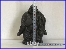 Y1365 STATUE Bizen-ware Hotei signed okimono Japan vintage antique buddha figure