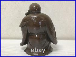 Y1400 STATUE Bizen-ware Hotei signed okimono Japan vintage antique buddha figure