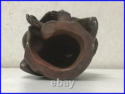 Y1400 STATUE Bizen-ware Hotei signed okimono Japan vintage antique buddha figure