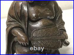 Y1400 STATUE Bizen-ware Hotei signed okimono Japan vintage antique buddha figure