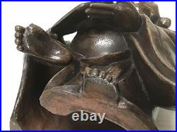 Y1400 STATUE Bizen-ware Hotei signed okimono Japan vintage antique buddha figure