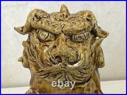 Y1684 OKIMONO Seto-ware Guardian Dog figurine signed box Japan antique vintage