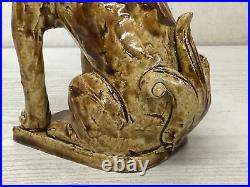 Y1684 OKIMONO Seto-ware Guardian Dog figurine signed box Japan antique vintage