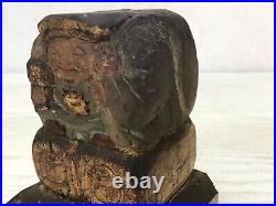 Y2345 STATUE Wood carving Ebisu Daikoku deity figure Japan vintage antique