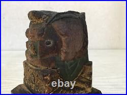 Y2345 STATUE Wood carving Ebisu Daikoku deity figure Japan vintage antique