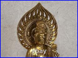 Y3061 STATUE metal Sho Kannon figure figurine signed Japan vintage antique