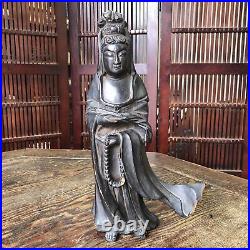 Y3373 STATUE Wood carving Kannon figure figurine signed Japan vintage antique