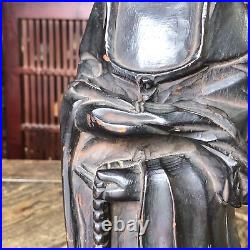 Y3373 STATUE Wood carving Kannon figure figurine signed Japan vintage antique