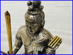 Y3660 STATUE Silver Manjushri Bodhisattva figure signed Japan vintage antique