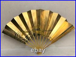 Y3756 SENSU Dancer's Fan moon bird flower box Japan antique vintage kimono