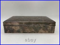 Y4453 BOX Silver accessory case Arabesque signed Japan antique vintage storage