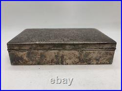 Y4453 BOX Silver accessory case Arabesque signed Japan antique vintage storage